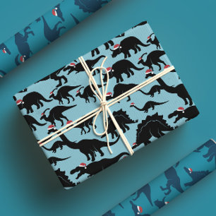 Hoja De Papel De Regalo ¡Santa Dinos! Dinosaurios azules divertidos y sens