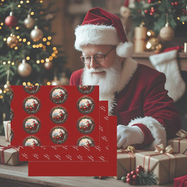 Hoja De Papel De Regalo Santa en su tarjeta de saludo de Sleigh