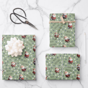 Hoja De Papel De Regalo Santa Fútbol en Verde Oliva