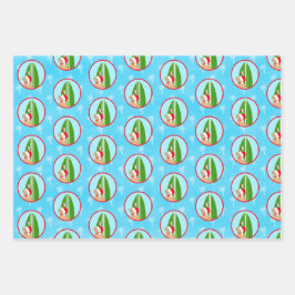 Hoja De Papel De Regalo Santa Golden Surfboard Dog Seagull Gift Wrap Set 3