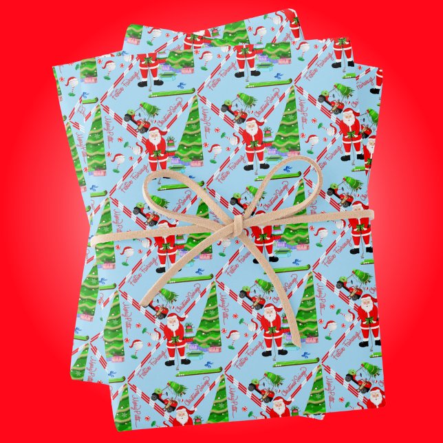 Hoja De Papel De Regalo Santa Golfing por el Árbol de Navidad (Santa's Golfing Magic - Tee Up the Holidays with Cheer!)