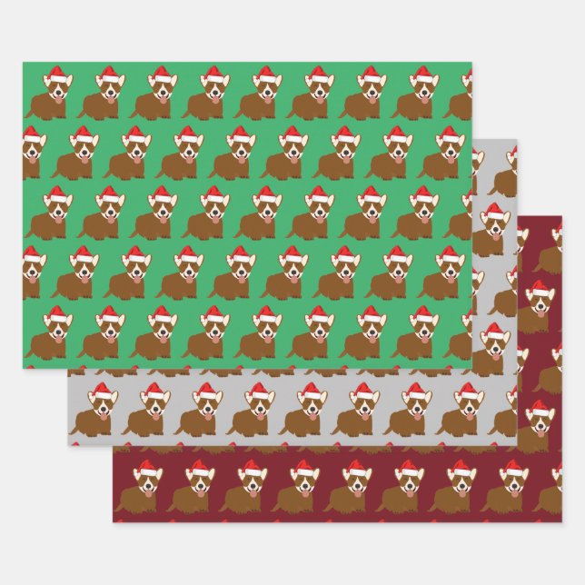 Hoja De Papel De Regalo Santa Hat Corgi (Set)