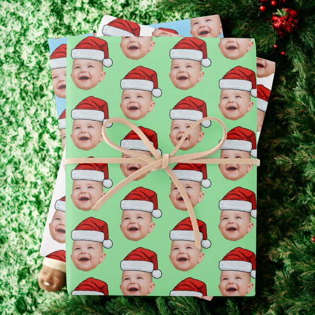 Hoja De Papel De Regalo Santa Hat Custom Face Photo Christmas (Subido por el creador)