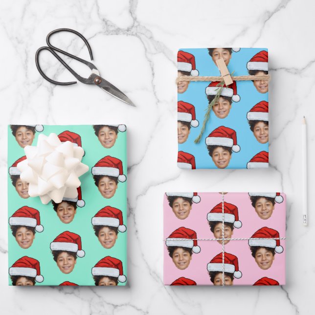 Hoja De Papel De Regalo Santa Hat Custom Face Photo Christmas Gift (Anverso)