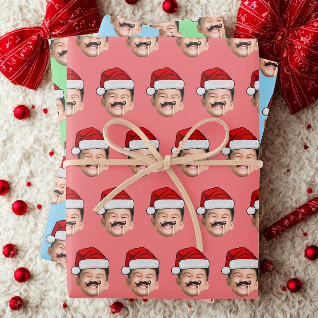Hoja De Papel De Regalo Santa Hat Face Gift Wrap, Custom Face (Subido por el creador)