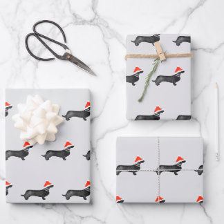 Hoja De Papel De Regalo Santa holiday Christmas dachsund watercolor black