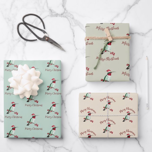 Hoja De Papel De Regalo Santa Hummingbird Feliz Navidad (Anverso)