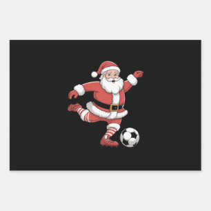 Hoja De Papel De Regalo Santa Juega Fútbol Deportes De Navidad