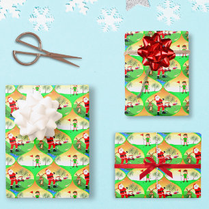 Hoja De Papel De Regalo Santa jugando golf en Florida Navidad Ogee