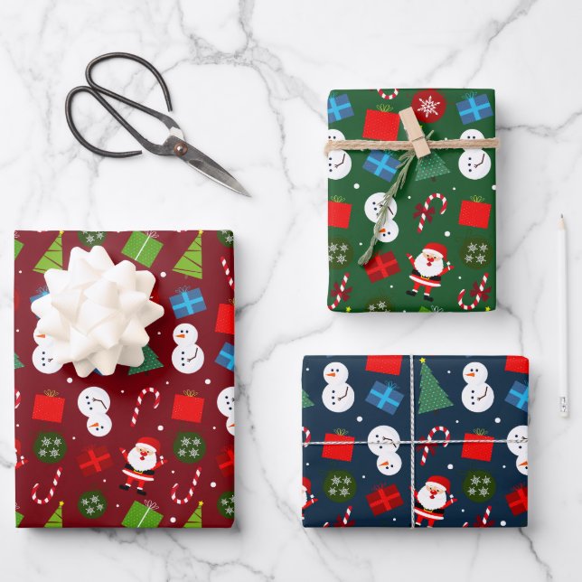 Hoja De Papel De Regalo Santa Navidades y Snowman Set de 3 (Anverso)