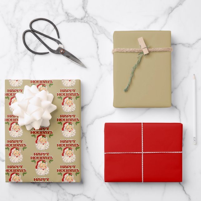 Hoja De Papel De Regalo Santa No 2 Happy Holidays (Anverso)