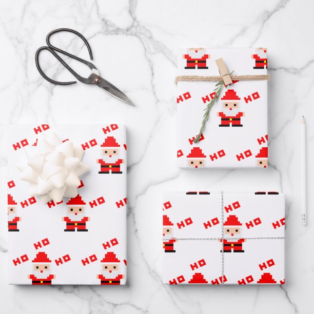 Hoja De Papel De Regalo Santa Pixel Art 3 (Anverso)