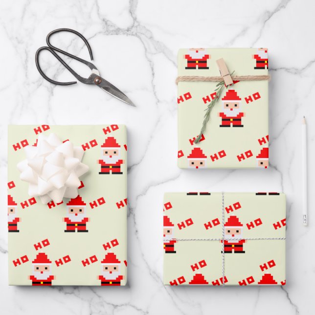 Hoja De Papel De Regalo Santa Pixel Art 3 (Anverso)