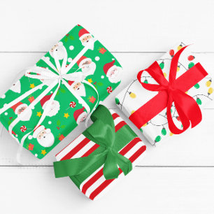 Hoja De Papel De Regalo Santa, rayas y Navidades modernas divertidas