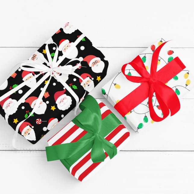 Hoja De Papel De Regalo Santa, rayas y Navidades modernas divertidas negro (Subido por el creador)