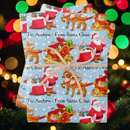 Hoja De Papel De Regalo Santa Reno Agrega el Nombre del Niño Navidad 3