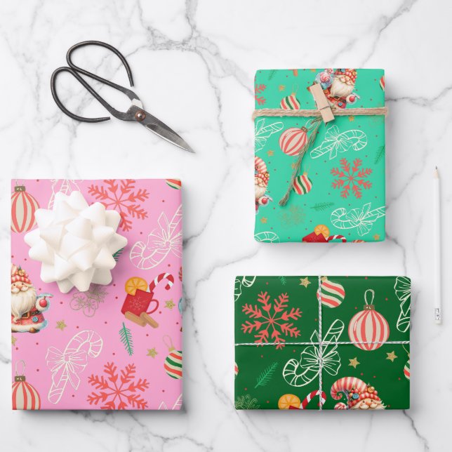 Hoja De Papel De Regalo Santa & Sweet Holiday Pattern Gift Wrap Set (Anverso)