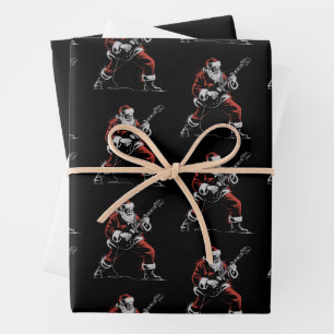 Hoja De Papel De Regalo Santa tocando la guitarra Retro 90s Navidad Rock 