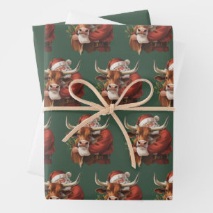 Hoja De Papel De Regalo Santa Vaquero Navidad Occidental Lazo Vintage