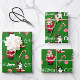 Hoja De Papel De Regalo Santa y Snowman con nieve
