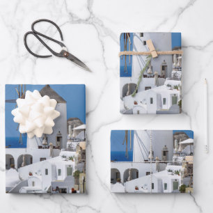 Hoja De Papel De Regalo Santorini Foto de Edificios Blancos en la ladera d