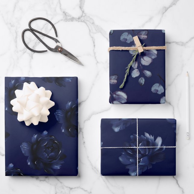 Hoja De Papel De Regalo Sapphire Peony Boda (Anverso)