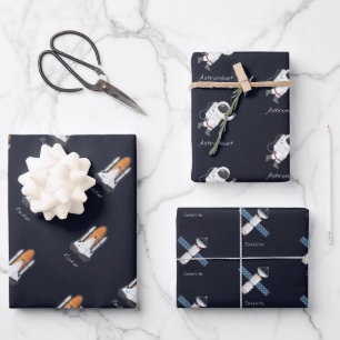 Hoja De Papel De Regalo Satélite Astronauta del Sistema Solar de Cohetes d