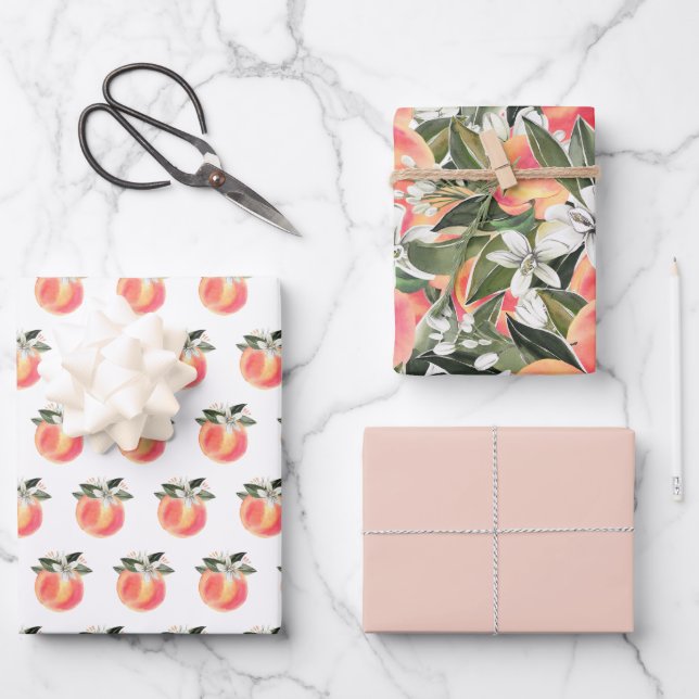 Hoja De Papel De Regalo SAVANNAH Sweet Georgia Peach White Floral (Anverso)
