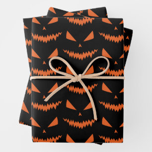 Hoja De Papel De Regalo Scary Halloween Jack OLantern cara naranja negro