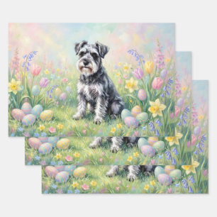 Hoja De Papel De Regalo Schnauzer caprichoso con huevos de Pascua