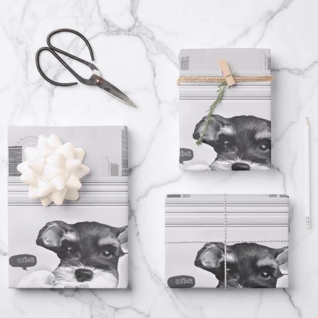 Hoja De Papel De Regalo Schnauzer con cámara (Anverso)