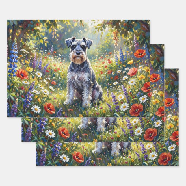 Hoja De Papel De Regalo Schnauzer in Wildflower Meadow Decoupage (Set)