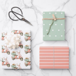 Hoja De Papel De Regalo Scooter Costero Rosa y Aqua Lindo