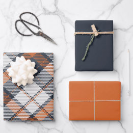 Hoja De Papel De Regalo Scott Black Naranja Modern Scottish Tartán