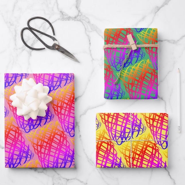 Hoja De Papel De Regalo Scribe simple | Fondo rosa, verde y amarillo (Anverso)