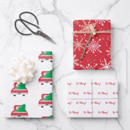 Hoja De Papel De Regalo "¡Sé MEROSO!" Camión rojo vintage y copos de nieve