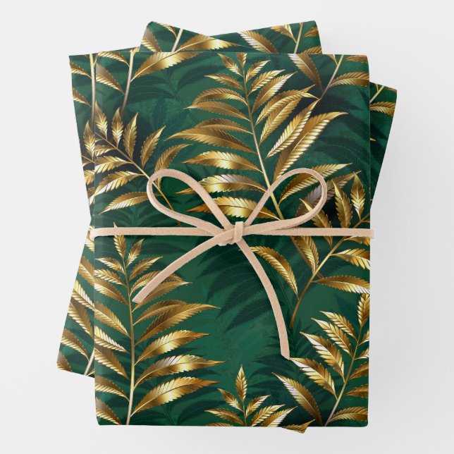 Hoja De Papel De Regalo Seamless pattern with golden ferns (In situ)