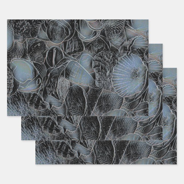 Hoja De Papel De Regalo Seasheles Ocean Beach Pastel Blue Black Decoupage (Set)