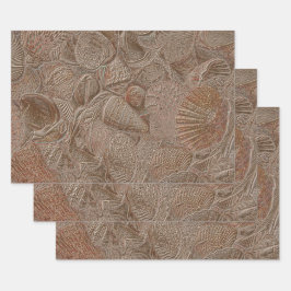 Hoja De Papel De Regalo Seashell Ocean Beach Gold Sepia Elegante Decoració