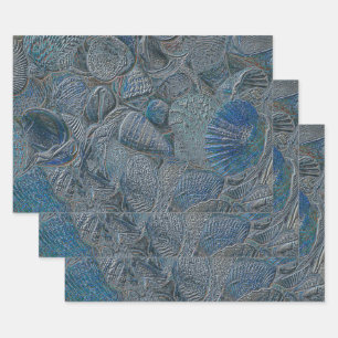 Hoja De Papel De Regalo Seashells Ocean Beach Blue Metallage Decoupage