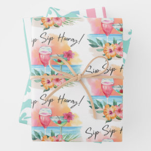 Hoja De Papel De Regalo Seaside Sippin   Playa tropical Hibiscus Hooray