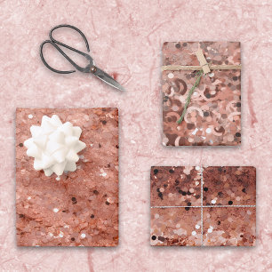 Hoja De Papel De Regalo Secuencias de Purpurinas de oro Rosa con aspecto 3