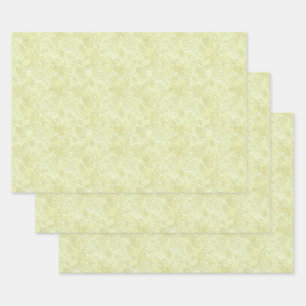 Hoja De Papel De Regalo Seda Moire Pequeño Patrón en Amarillo Limón