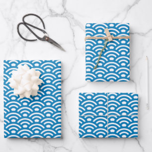 Hoja De Papel De Regalo Seigaiha, olas, japonés, azul y blanco