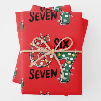 Hoja De Papel De Regalo Seis Siete 67 6 7 Navidad Meme Divertido Xmas rojo