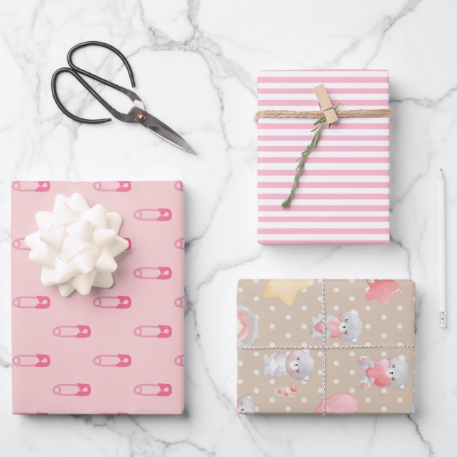 Hoja De Papel De Regalo Selección Baby Shower rosa (Anverso)