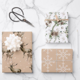 Hoja De Papel De Regalo Selección de invierno blanco y kraft para vacacion
