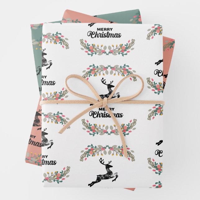 Hoja De Papel De Regalo Sello de ciervo Feliz Navidad (In situ)