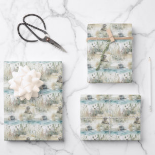 Hoja De Papel De Regalo Sellos de acuarela costeros