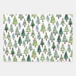 Hoja De Papel De Regalo Selva de invierno de pino rústico acuarela